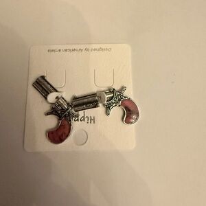 Silver & Pink Revolver Charm Stud Earrings